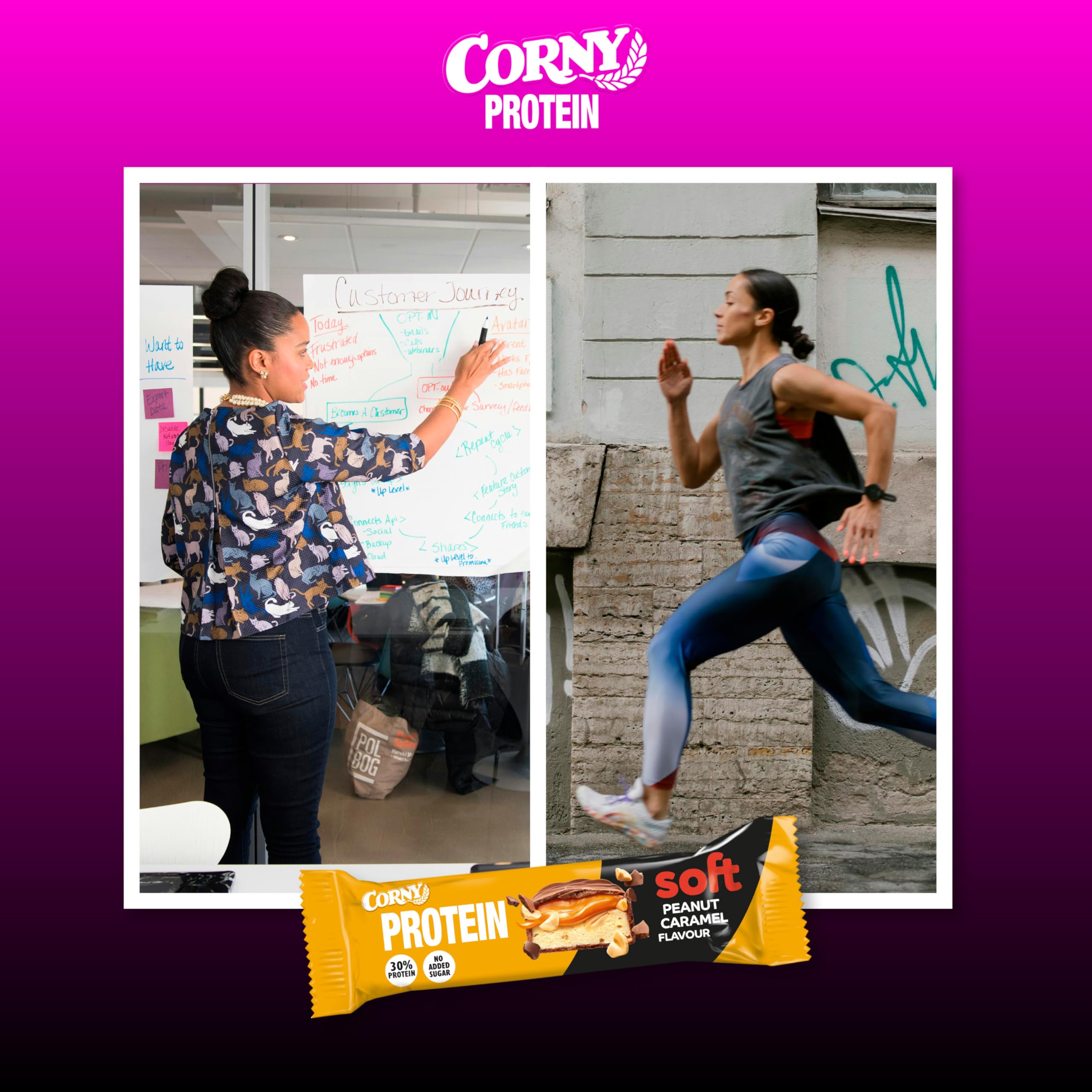 Barres protéinées, Corny Protein,Chocolat au Lait, Caramel et Cacahuètes,13,5 gr de protéines, 0% de sucres ajoutés, Pack de 12x45g, Taste the Power