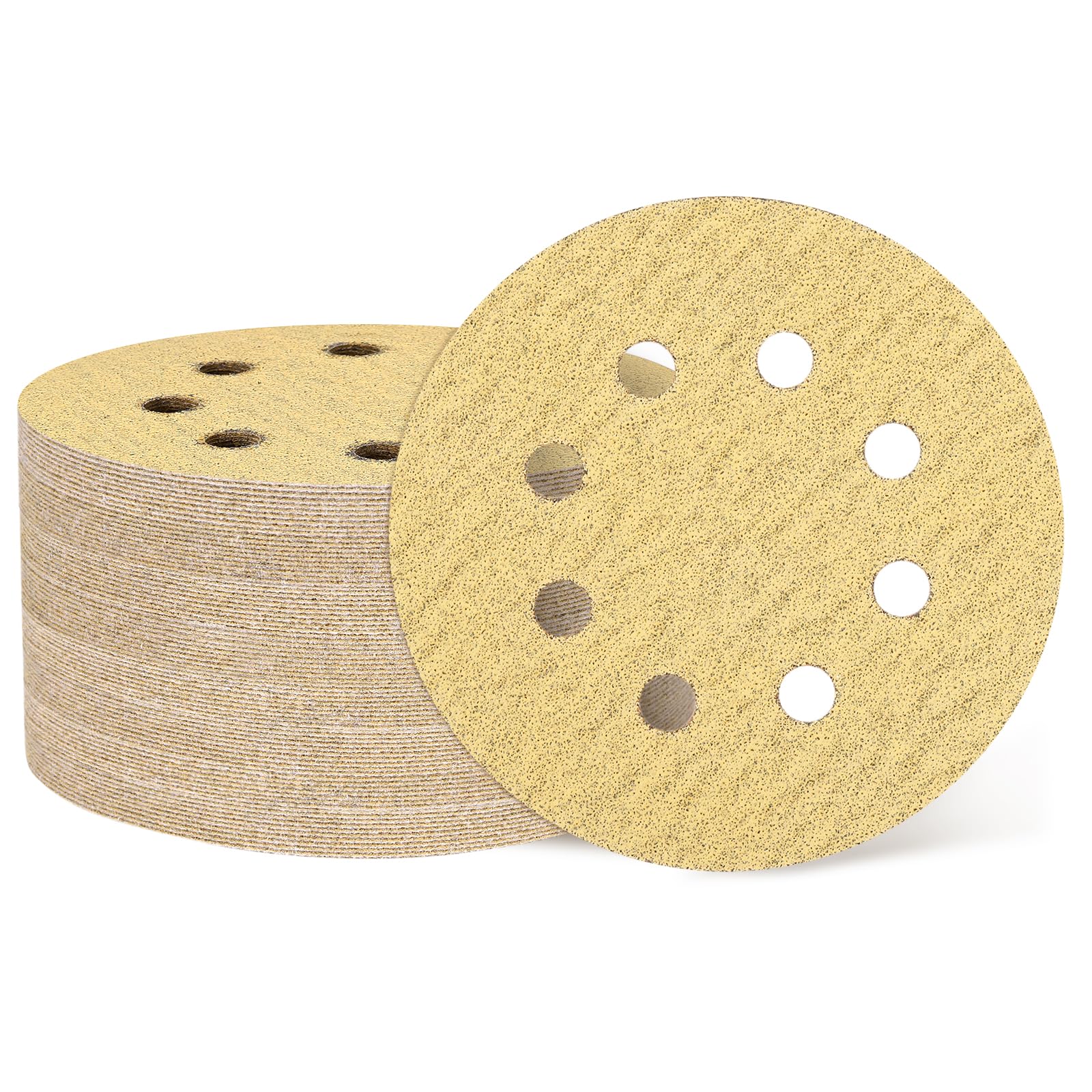 sourcing map 1000 unidades de discos de lija orbitales aleatorios de 125 mm, 8 agujeros, grano 80, almohadillas de lija orbitales aleatorias para carpintería, automoción, metal, dorado