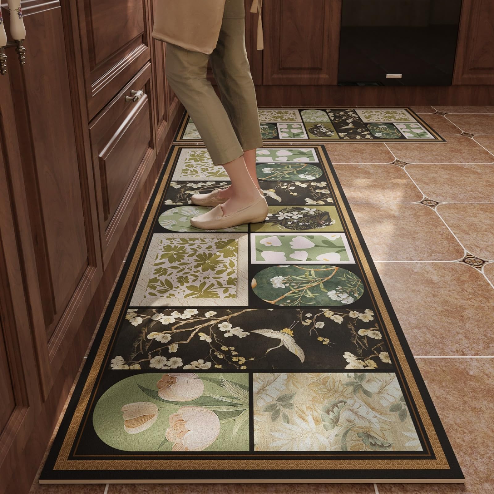 Tapis de cuisine en cuir durable 40x120cm design bicolore