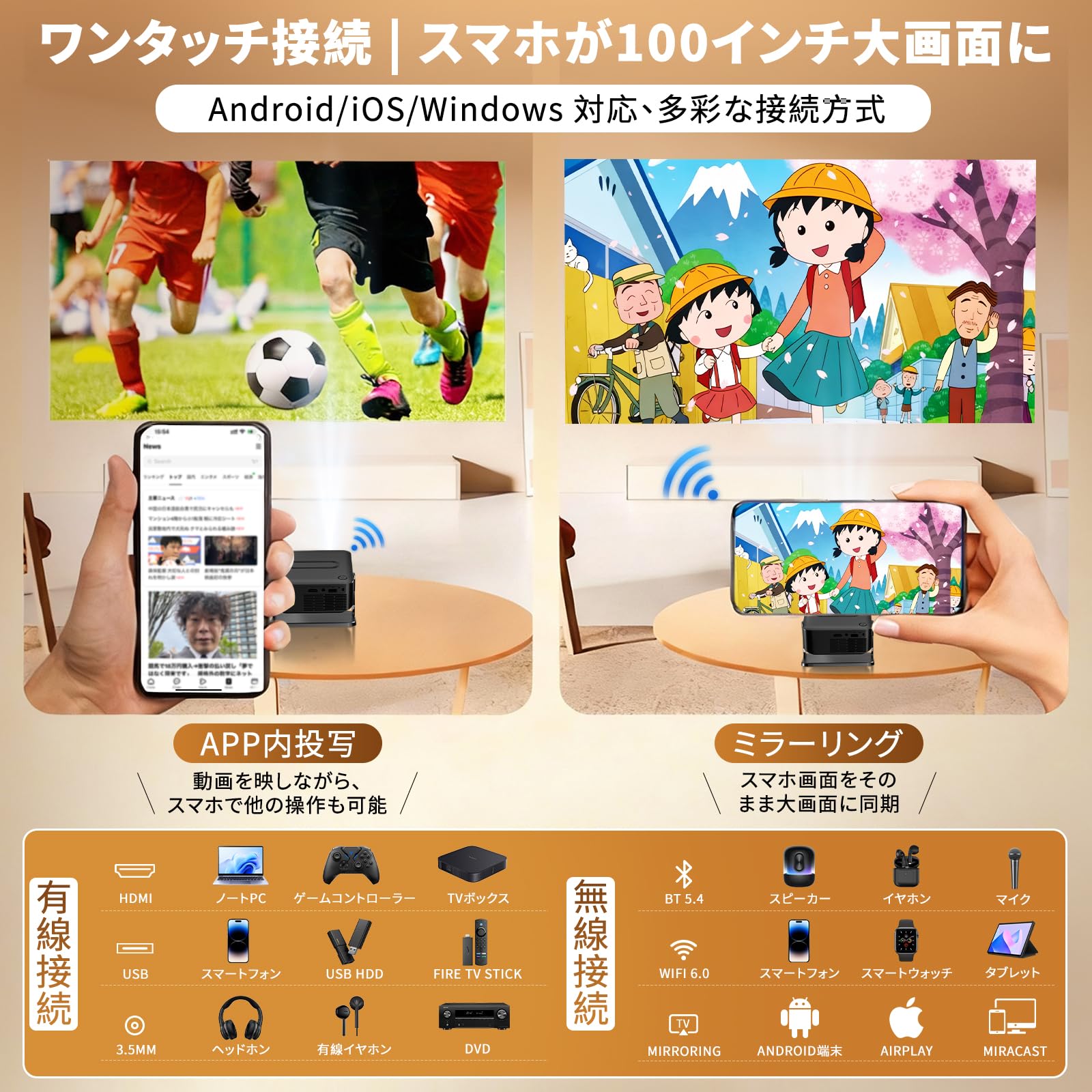 Amazon.co.jp: コブキBUJI プロジェクター 【2026年 Android 11搭載