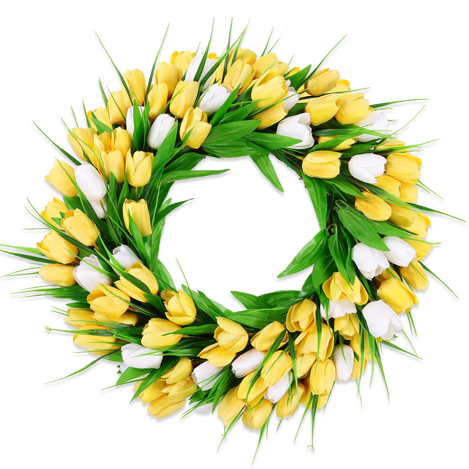 Enyhom Spring Tulip Front Door Wreath, 45cm Farmhouse Summer Wreaths for Indoor Outdoor, Lifelike Artificial Flower Wreath Decoration All Seasons Wall Home Decor All Year