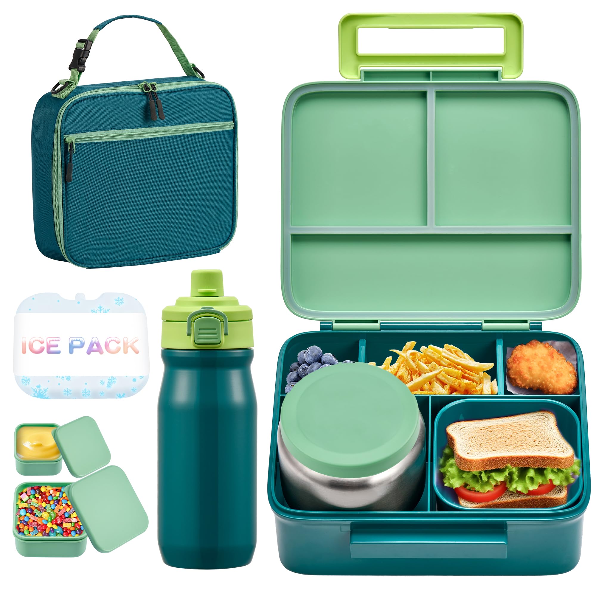 MAISON HUIS Ensemble de boîte à bento pour enfants – Comprend un thermos à soupe de 236,8 g, un sac à déjeuner isotherme et une bouteille d'eau en acier inoxydable de 500 ml, une boîte à bento à 4