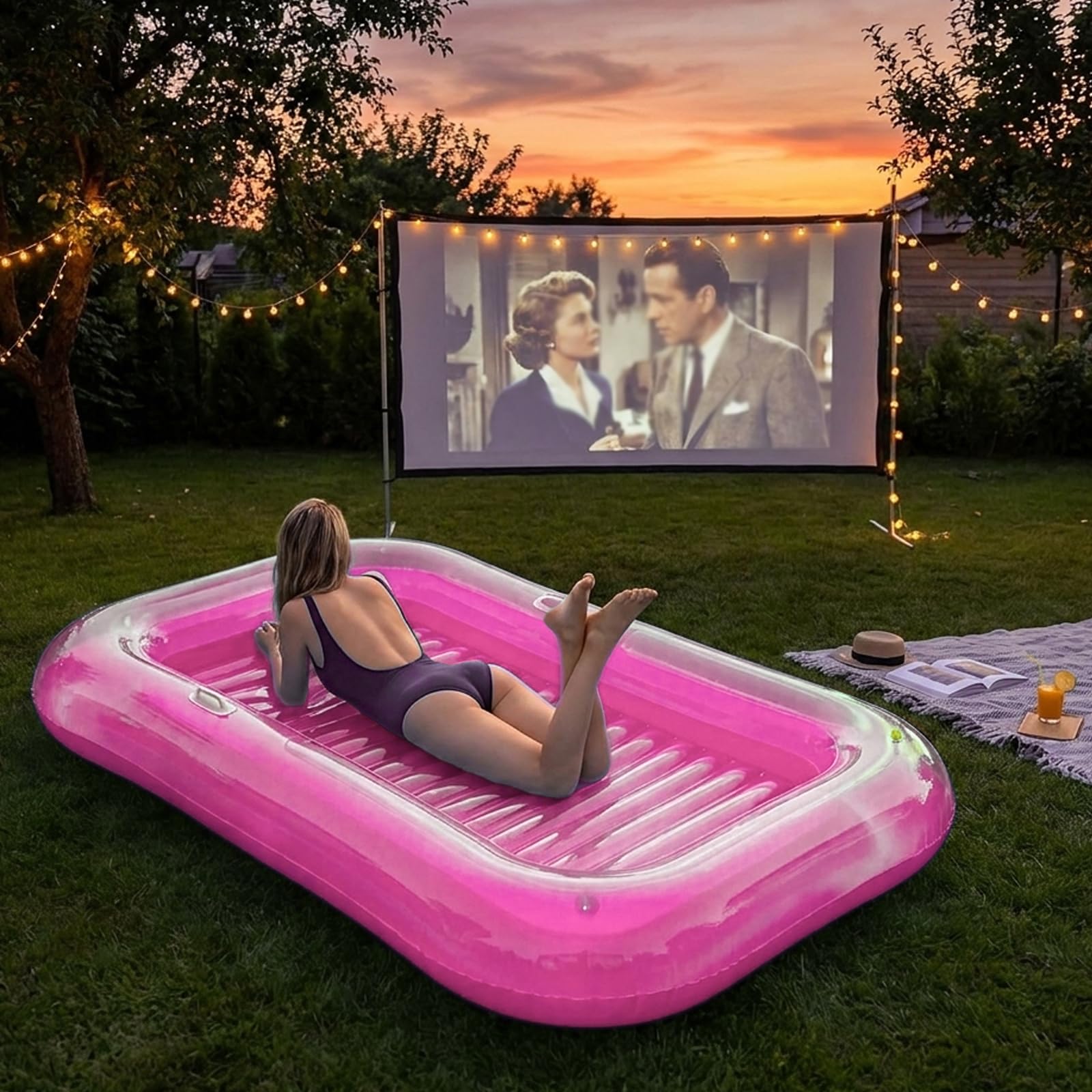 SEDEX Aufblasbare Tanning Pool für Erwachsene, Luftmatratze Pool mit Kissen & 2 Getränkehaltern Sonnenpool Bräunungspool für 1-2 Personen Sonnenliege Wasser für Garten Balkon Terrasse Matratze Sommer