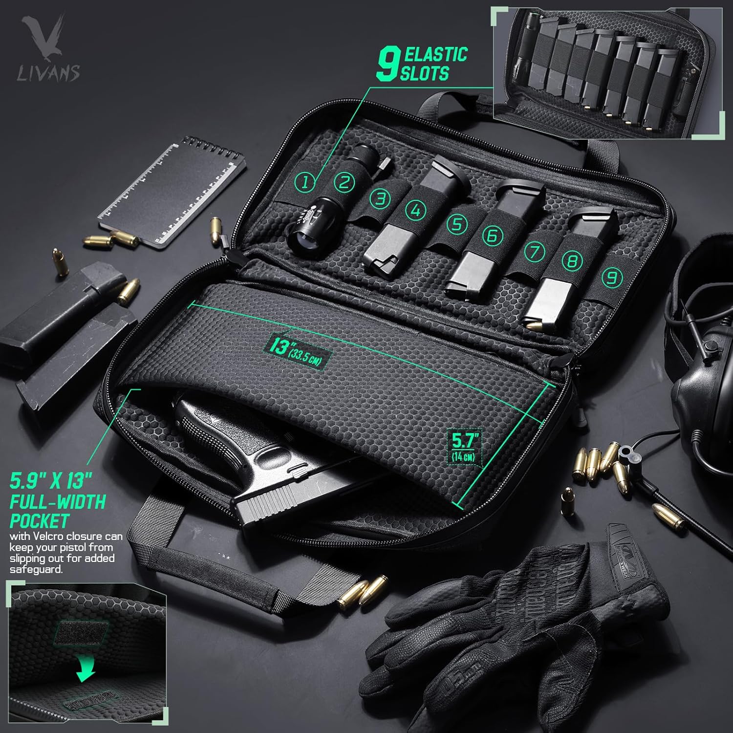 LIVANS Tactical Pistol Gun Case Bag for Handguns, Gun Range Bag Hand Gun Case for Pistols Soft Gun Carrying Case with Lockable Zipper Padded Firearm Case for Shooting Range - Image 4