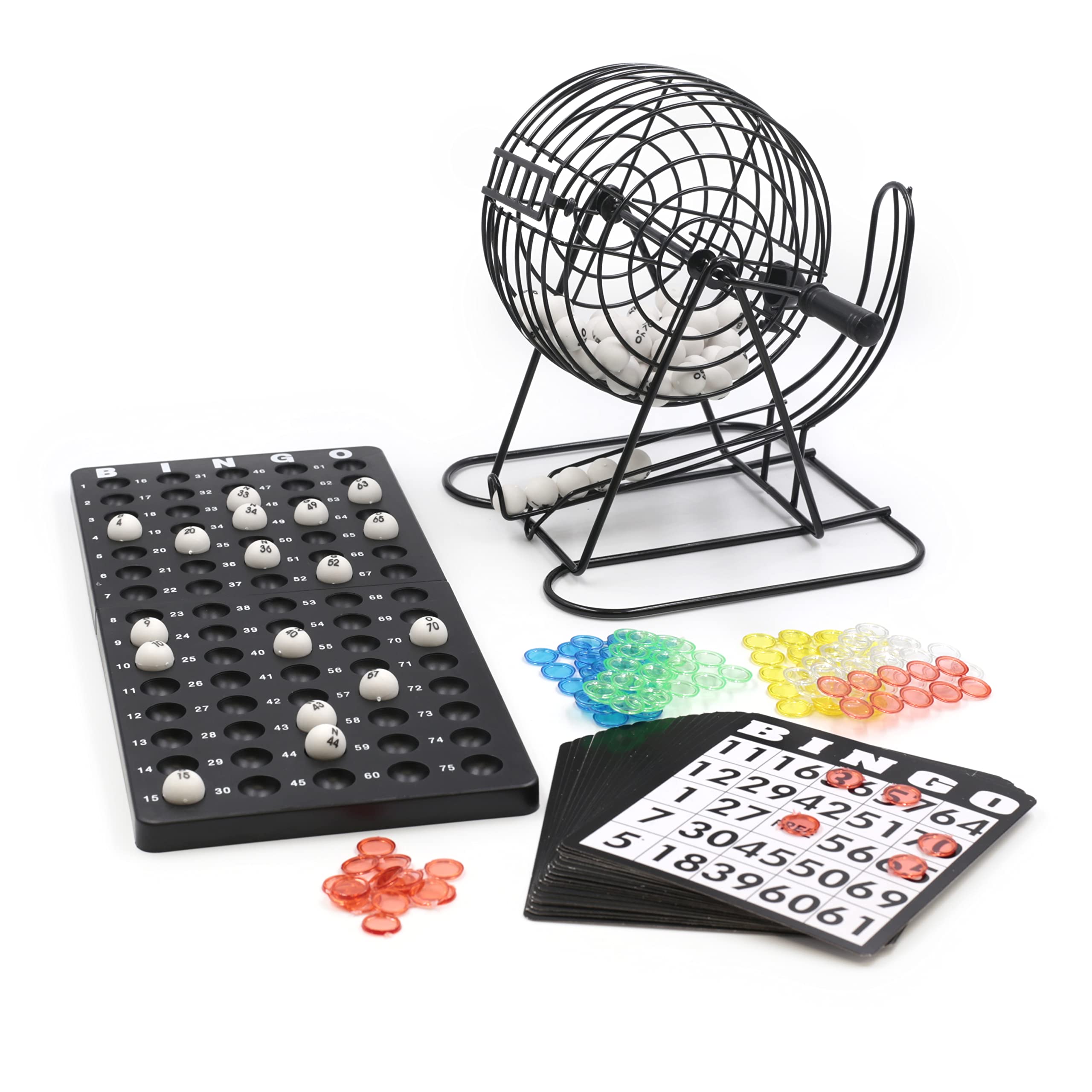 Kyto Bingo Spiel Metalltrommel 18 Bingotickets 75 Bingo Kugeln 150 Chips Spielbrett schwarz Erwachsene Kinder Basic (2026)