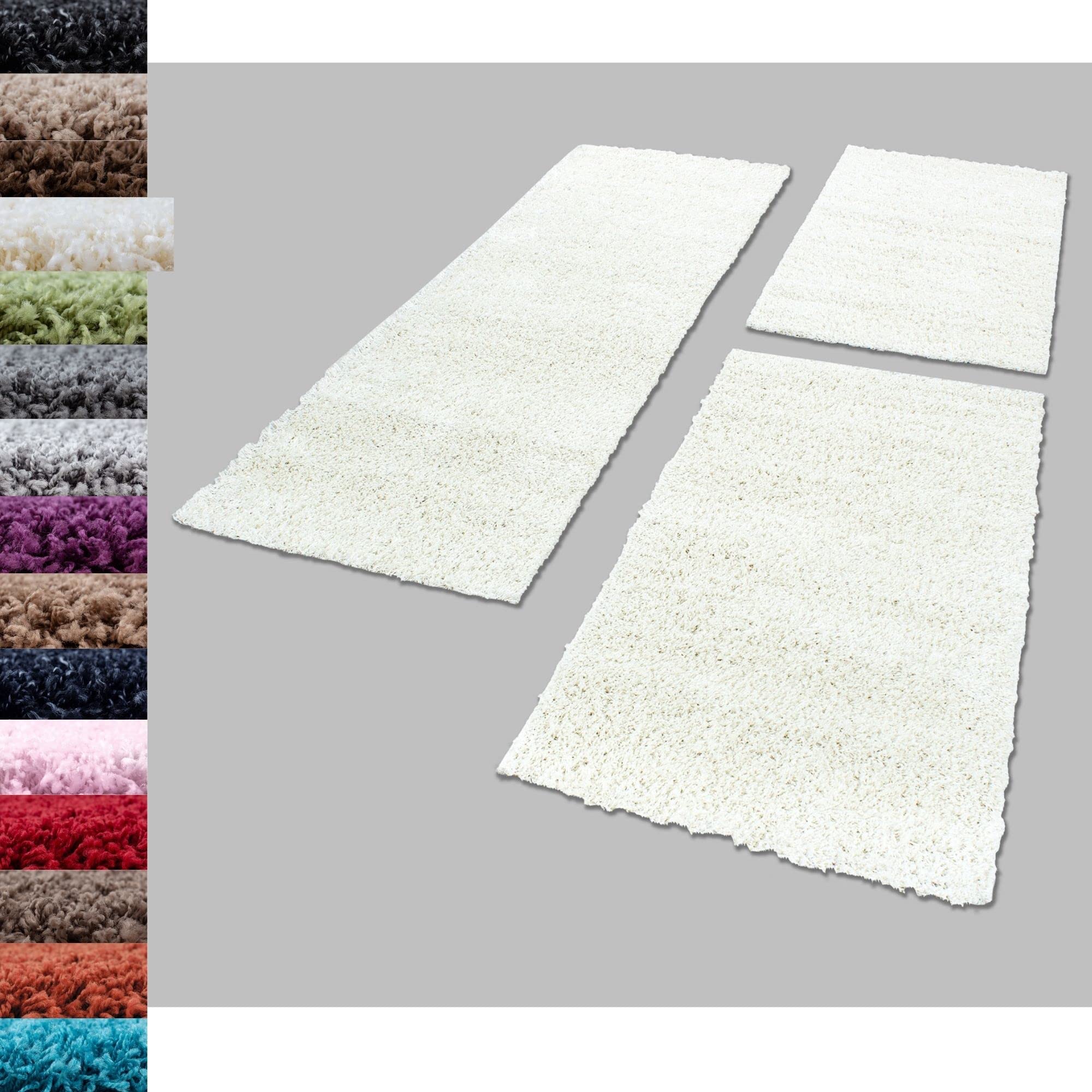 Carpettex Bettumrandung Shaggy Teppich Läuferset 3 teilig Hochflor Einfarbig Langflor