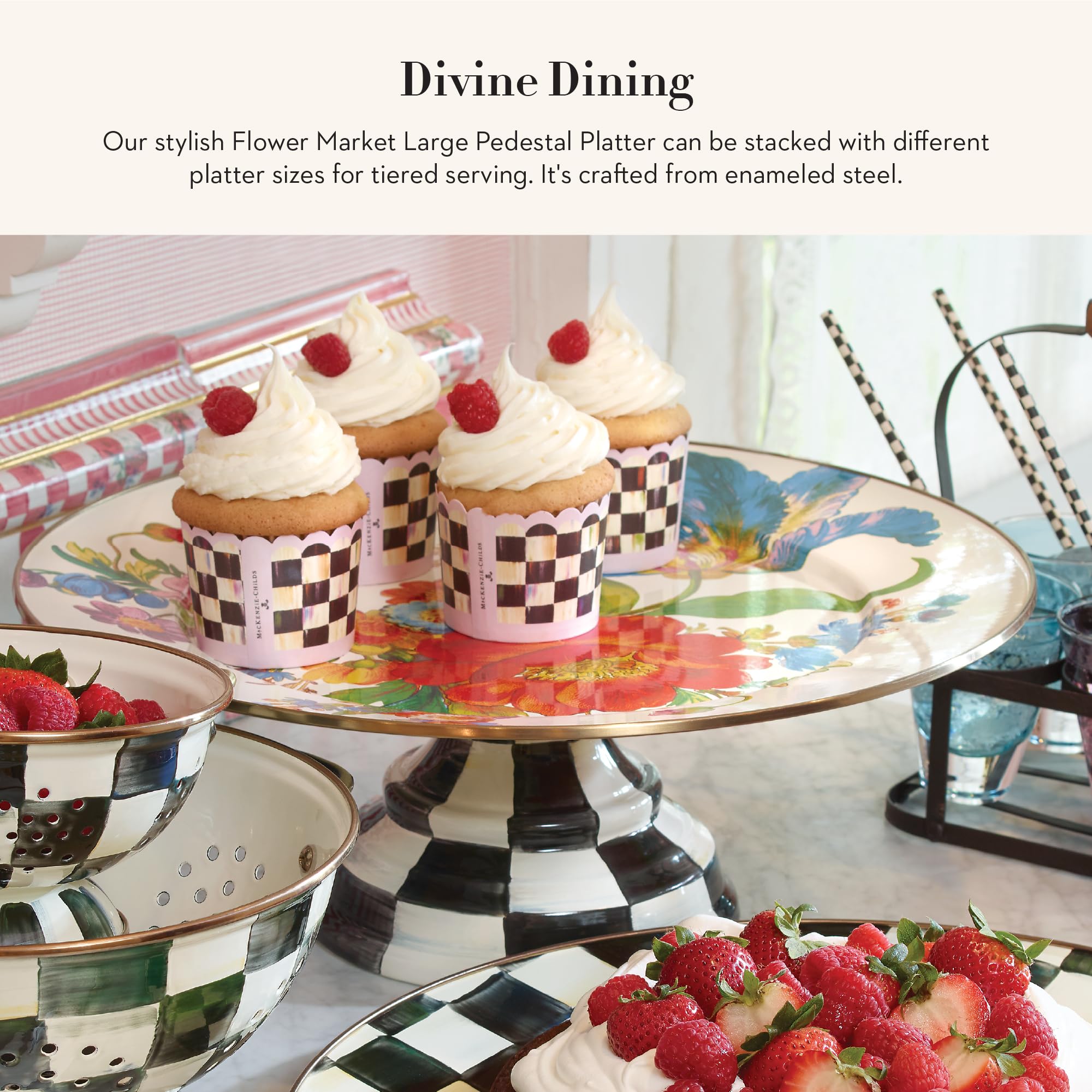 MACKENZIE-CHILDS チェッカーボード ケーキスタンド Amazon.com | MACKENZIE-CHILDS Enamel Pedestal Platter, Round
