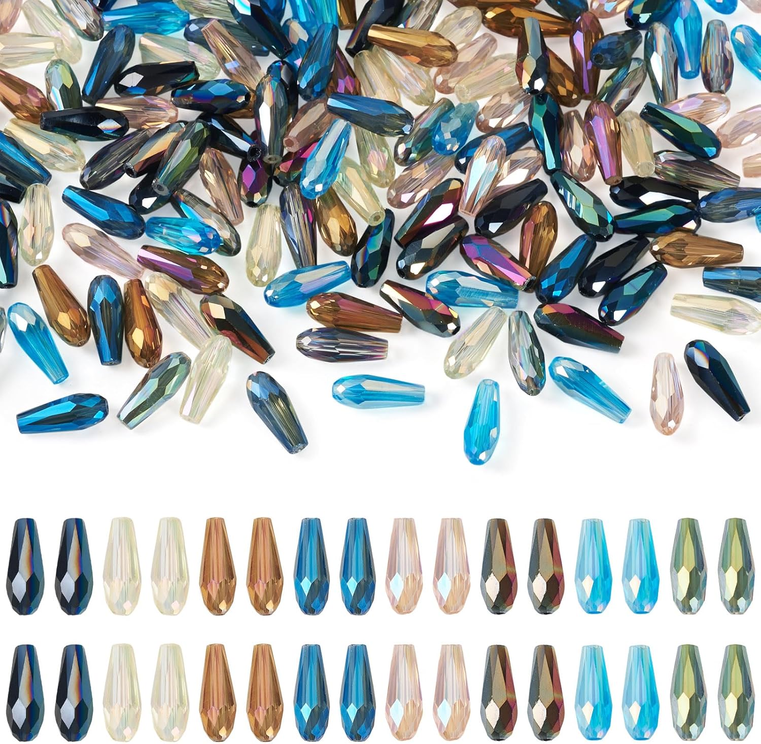 Cheriswelry 160Pcs Teardrop Crystal Glass Beads Faceted Drop Glass Loose Spacer Beads 15x6mm for DIY Jewelry Making Necklace Bracelet Earring Making Party Wedding Decoration