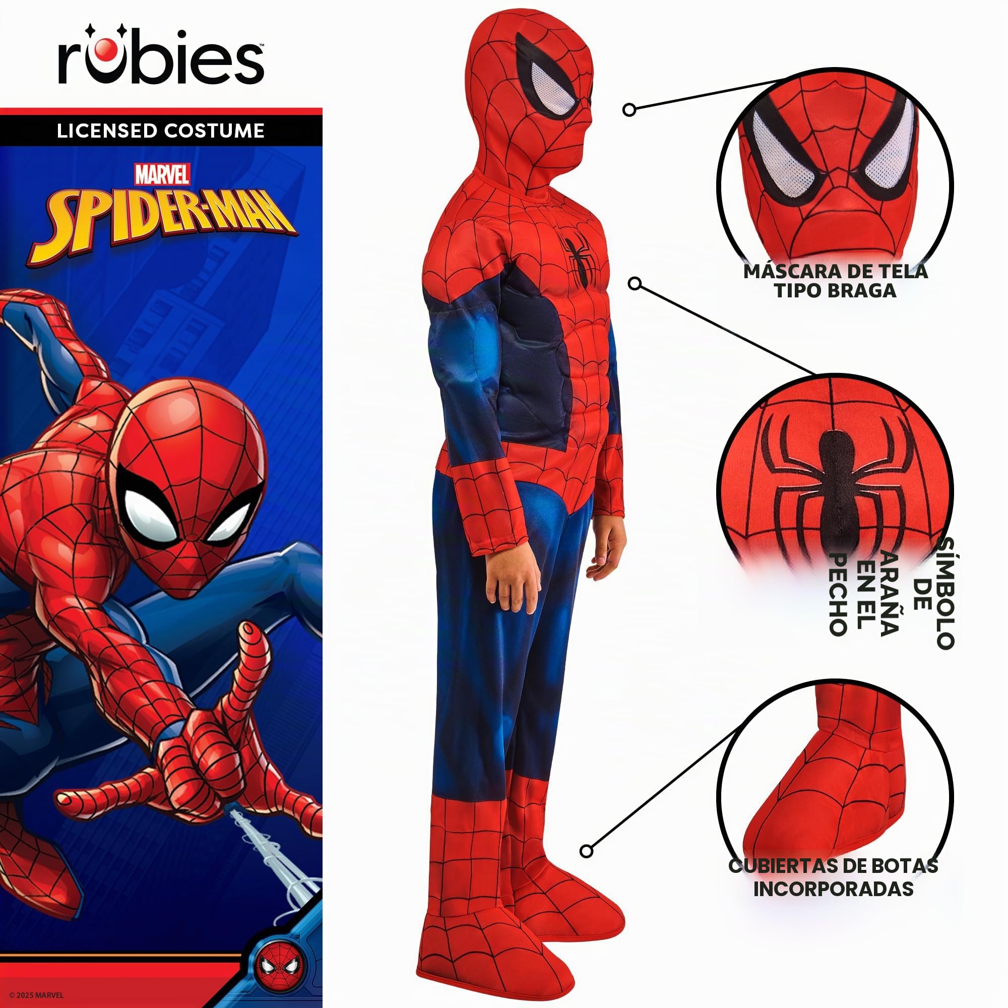 Rubie's Disfraz oficial de Marvel Spider-Man Deluxe con músculos acolchados, disfraz de superhéroe para niños