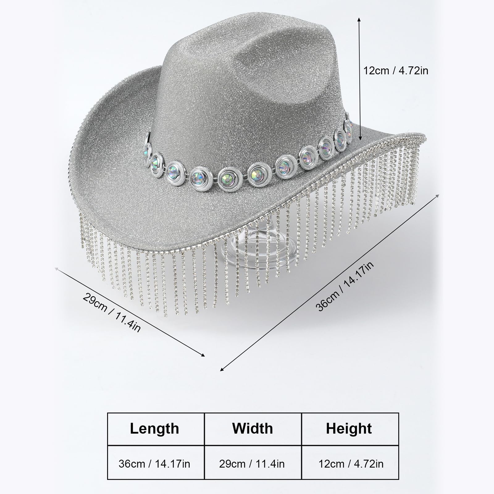 Sombreros brillantes con flecos para bailes, banquetes, fiestas, sombreros de lentejuelas para adultos y adolescentes, plata, Talla única