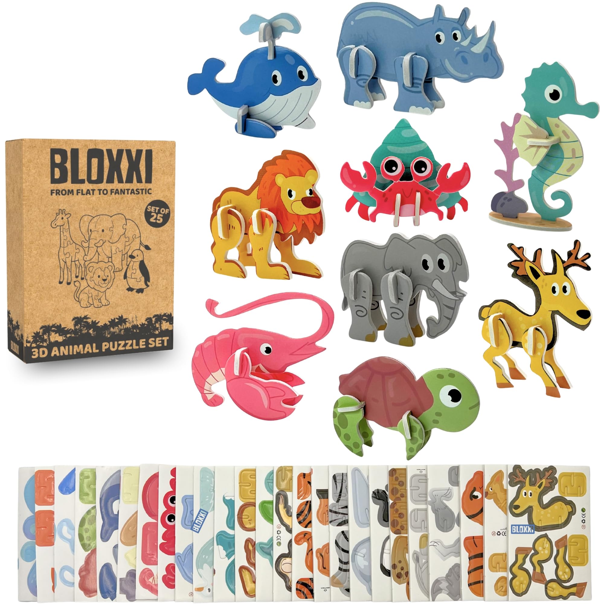 Set 25 Puzzles 3D para Niños – Actividad Educativa y Creativa – Regalitos Originales para Fiestas, Piñatas y Cumpleaños Infantil – Regalo Ideal para Invitados y Colegios (Animales)