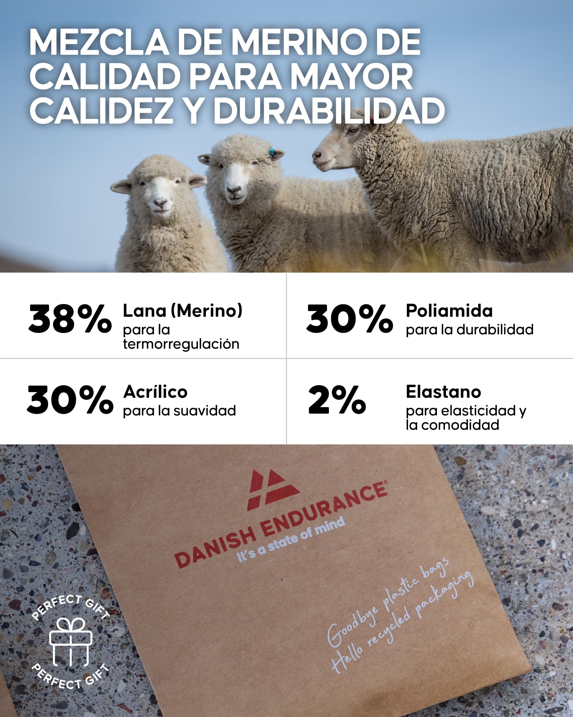 DANISH ENDURANCE Calcetines de Lana Merino Hasta la Rodilla Unisex Antiampollas Senderismo 1 Pack