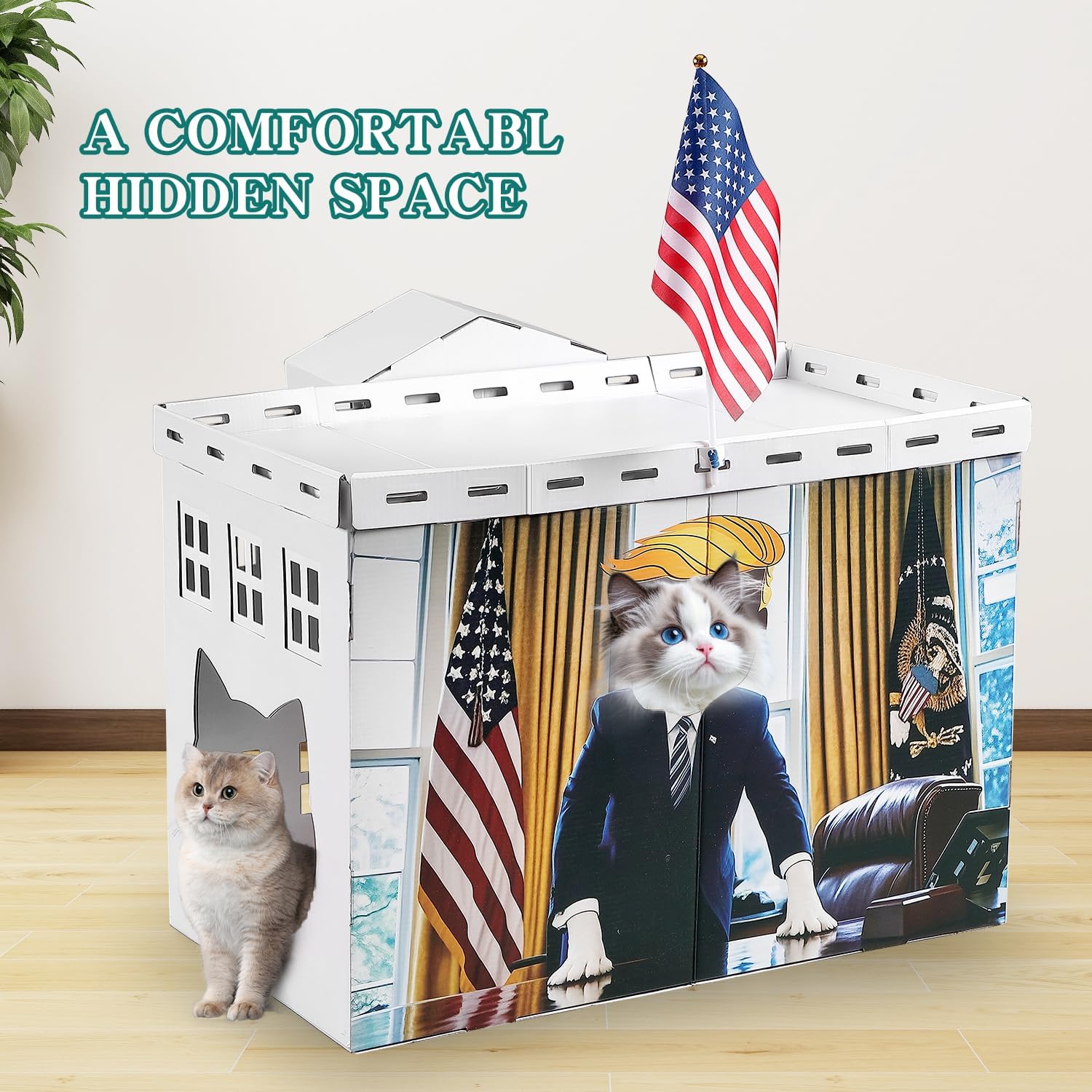 EARTHSON White Cardboard Cat Houses for Indoor Cats, Cat Scratcher House, Cat Play House, Cat Scratcher Box