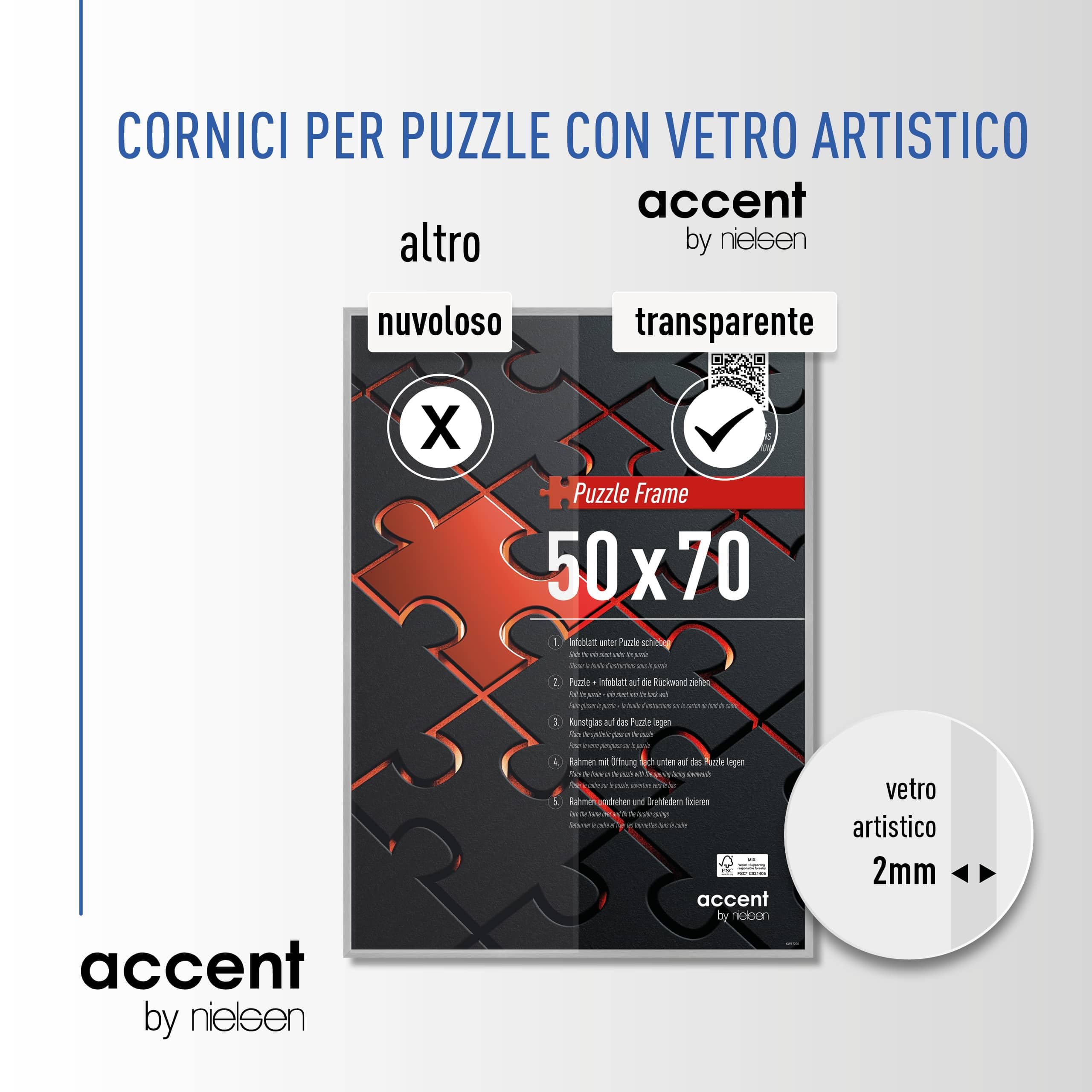 accent by nielsen cornici per puzzle, 50 x 70 cm, alluminio, Estructura Negro Mate, cornice per posterin formato verticale e orizzontale, vetro sintetico, Puzzle