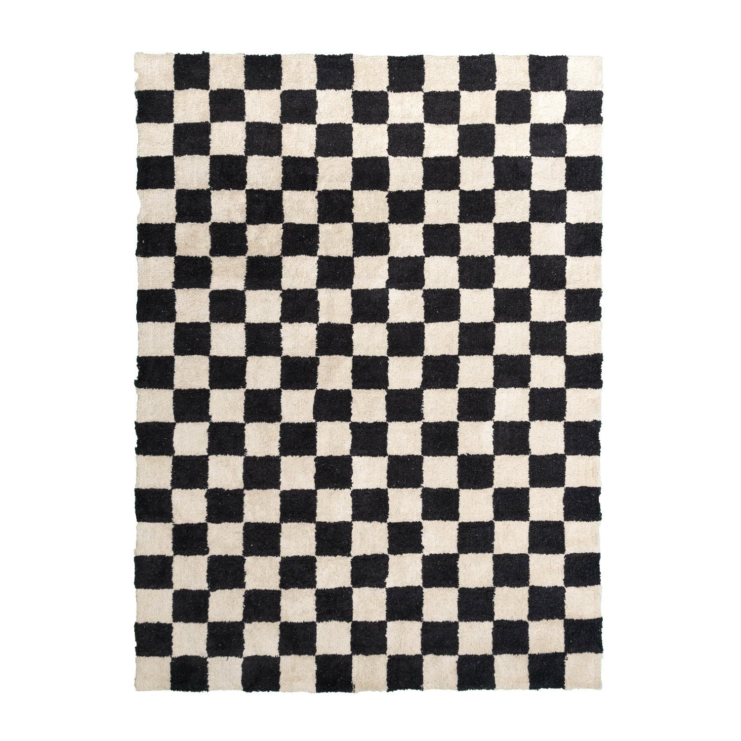 FRAAI | Home & Living Tapis de Salon rétro - Gambit Noir/Blanc - 140x200 cm - Pile Haute - Tapis de Salon Shaggy - Rectangulaire