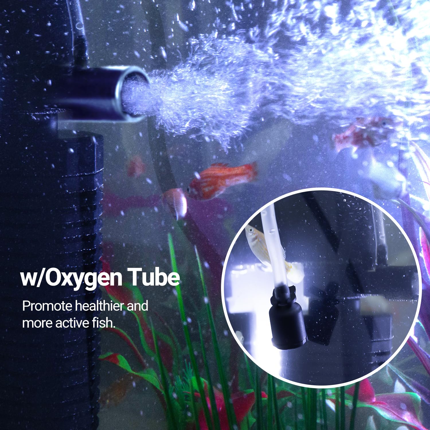 Yaubay Filtre interne d'aquarium 18 W pour aquariums de 280 à 300 litres, filtre biochimique pour aquarium avec système d'aération, filtres submersibles silencieux, 264 GPH