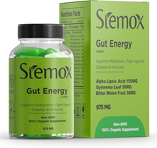 Gut Energy - Suplemento de apoyo de energía natural y metabolismo con biotina, cromo, ácido alfa lipoico y extractos de hierbas orgánicas - Azúcar