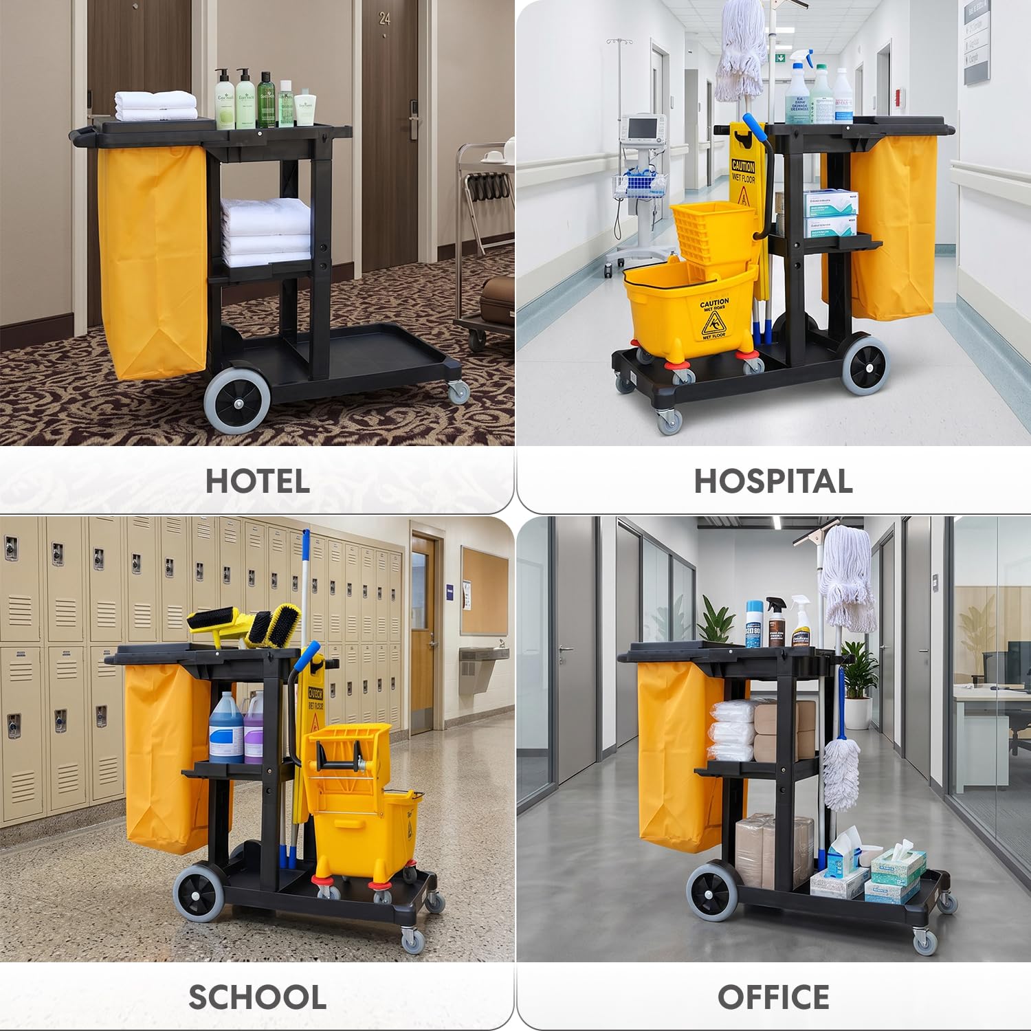 Simpli-Magic Carro de conserjería, Polietileno, Amarillo/Gris, Comercial