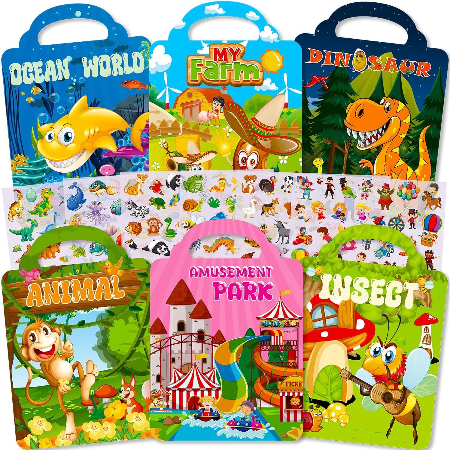 Reusable Sticker Book for Toddlers 2-4 Years, 6 Sets of Puffy Sticker Books for Kids Ages 1-3 and 2-4 Years Old Book for Girls and Boys (Dinosaur)