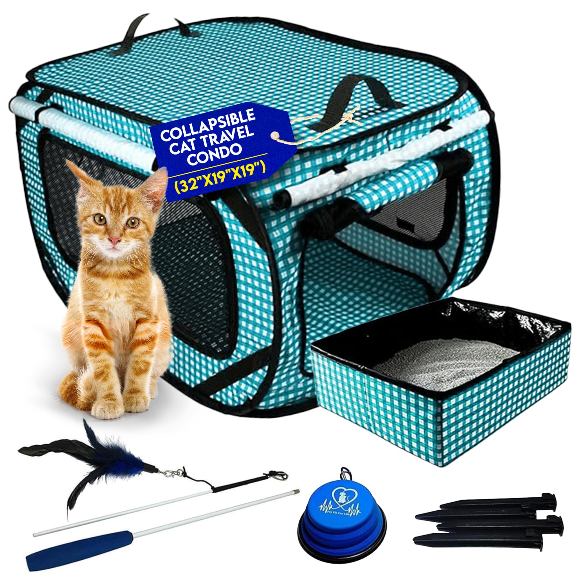 Pet Fit For Life Extra Large Cat Carrier for Travel - Teal Checkers