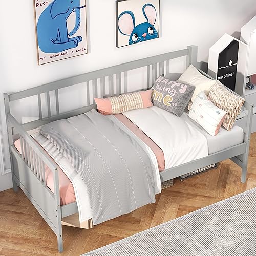 Miniatura 11 de KOMFOTT Marco de sofá cama de madera tamaño matrimonial, marco de sofá cama con soporte de listones de madera, no necesita somier, marco de sofá