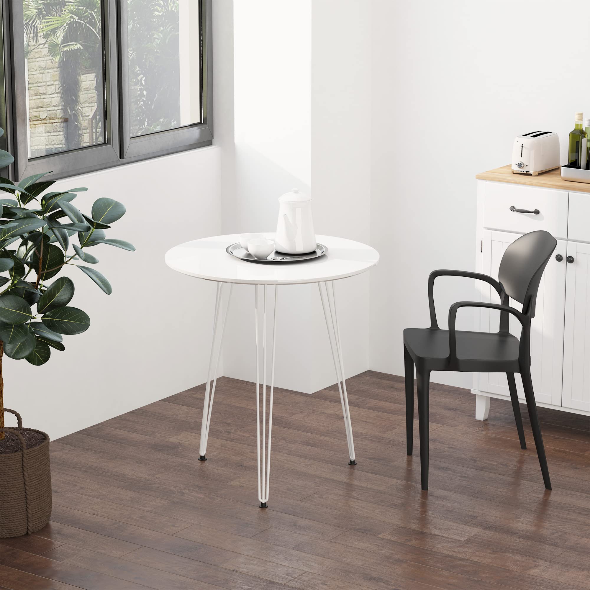 HOMCOM Mesa de Comedor Redonda con Patas de Horquilla Ø70x75 cm Blanco | Metálicas, Estilo Moderno Nórdico, para Cocina Salón Cafetería Bar