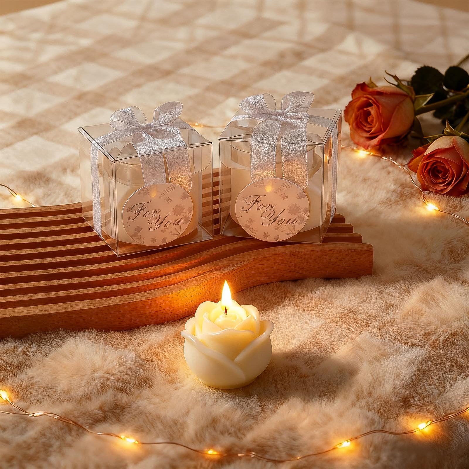 Set di 30 candele a forma di fiore per gli ospiti, mini candele tealight a forma di rosa bianca per regalo di ritorno, matrimonio, compleanno, addio al nubilato, festa di inaugurazione della casa