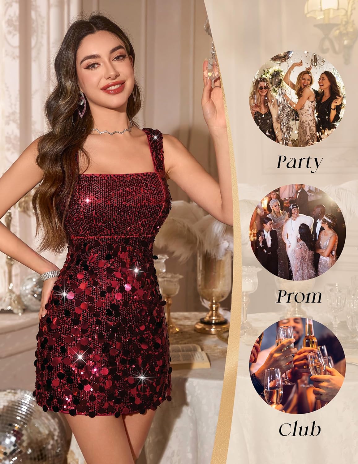 Wedtrend Sequin Dress for Women Short Sparkly Dresses 80s Disco Party Dress Cocktail Glitter Homecoming Dresses for Teens - Image 4