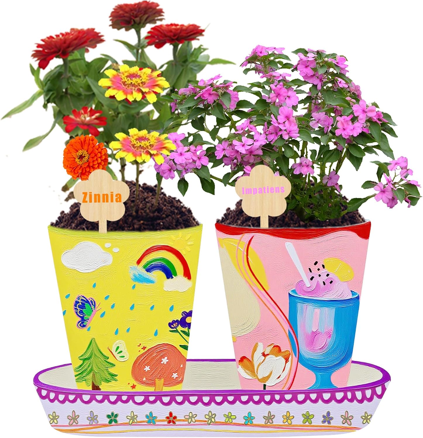 Paint & Plant Flower Growing Kit, Complete Gardening Set with 4 Ceramic Pots, Soils, Seeds and Other Tools, Ideal for Educational Arts and Crafts DIY Gift