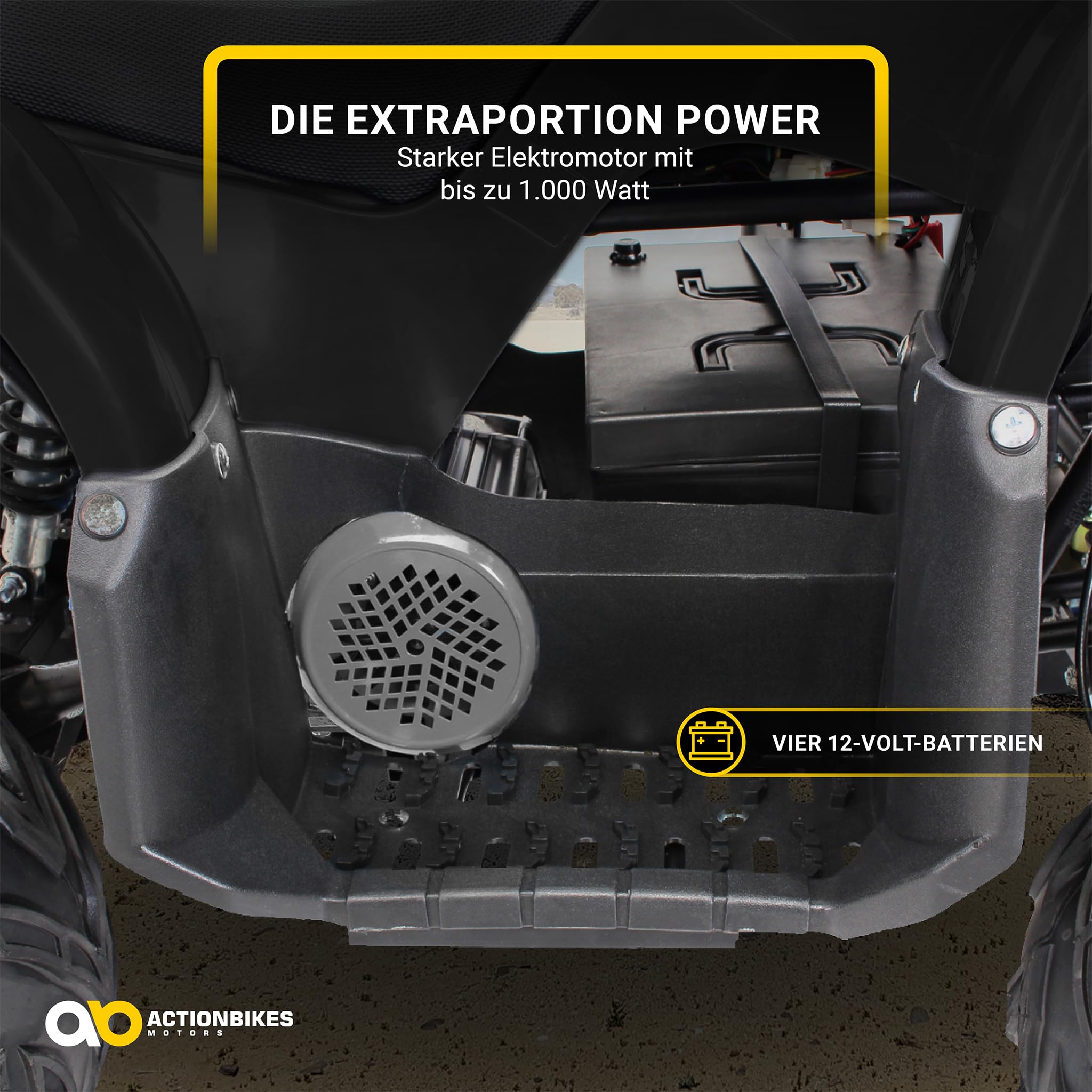 Actionbikes Motors Kinder Quad Elektro ATV S-8 Farmer | 𝟒𝟖 Volt 𝟭𝟬𝟬𝟬 Watt Motor bis 𝟐𝟬 km/h - Kinderquad - Pocket Quad - Scheibenbremsen - Miniquad - Für Kinder ab 8 Jahren (Schwarz)