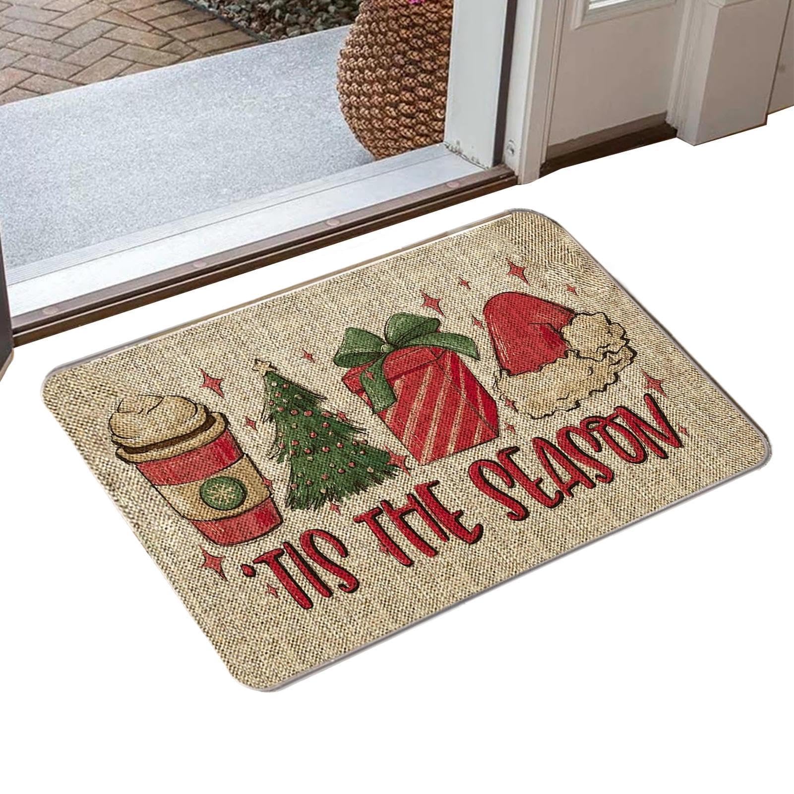 Felpudo de Navidad, antideslizante, para entrada exterior, alfombra de Navidad, alfombra de Navidad para árboles de Navidad, azulejos, suelos de madera, alfombras