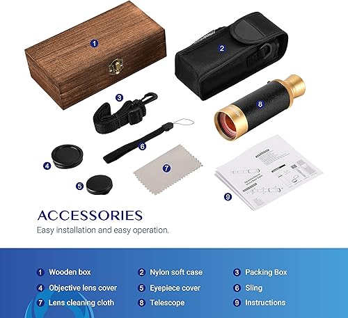 Miniatura 7 de Aomekie Telescopio monocular pirata de lente objetivo de 1.969 in, telescopio de mano de 25 x 50 pulgadas, prismáticos de capitán ED ajustables para