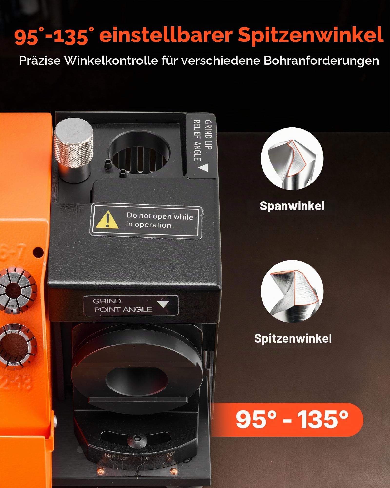 VEVOR Bohrerschleifgerät MR-13A, 3-15 mm, mit 95°-135° einstellbarem Spitzenwinkel, 4600 U/min Hochgeschwindigkeits-Nachschärfmaschine mit 13 Spannzangen & CBN-Schleifscheibe für Werkstätten & Garagen
