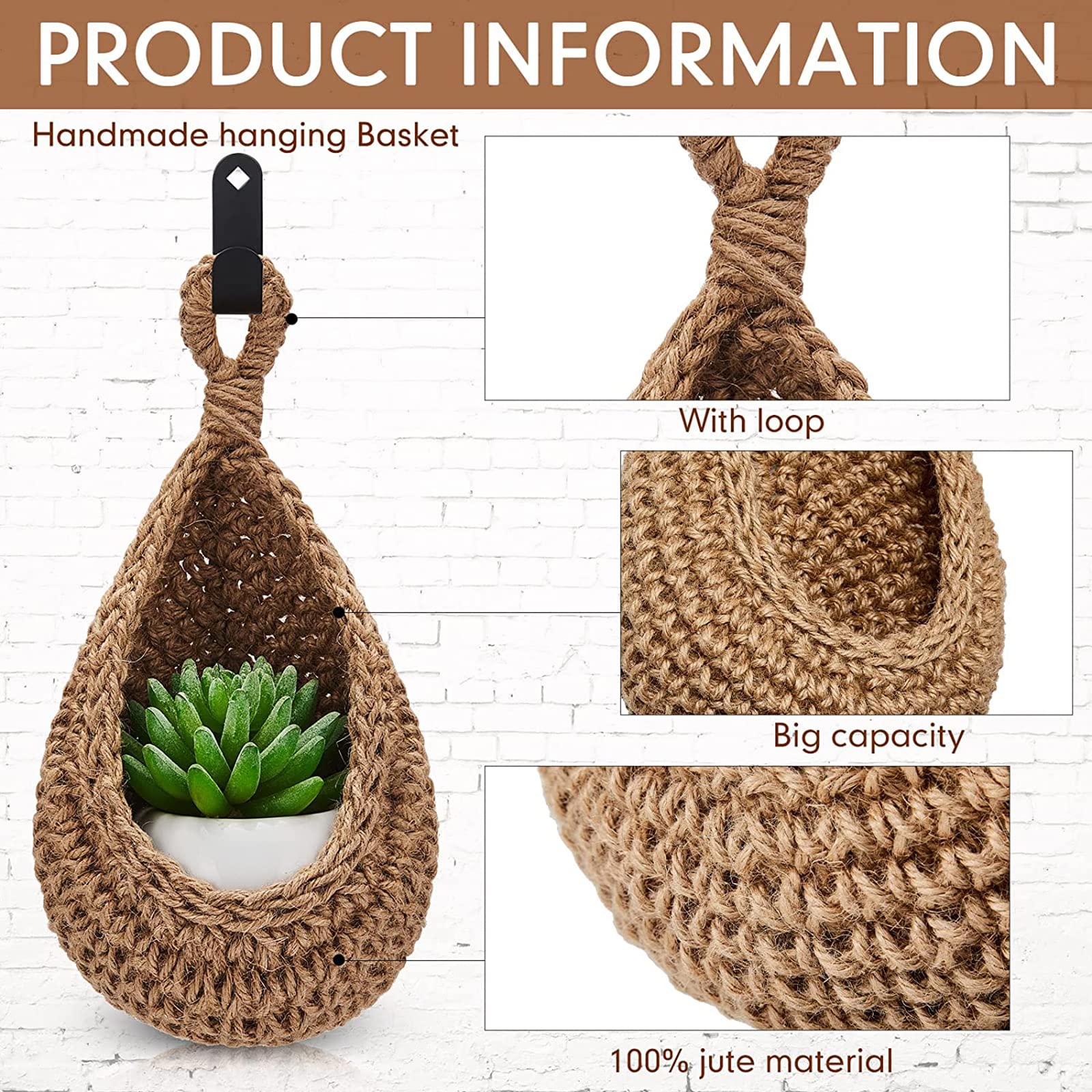 Felenny Set di 4 cesti di frutta da appendere, stile bohémien, intrecciato a mano, da appendere alla parete, per frutta e verdura, decorazione per la casa, per cucina, camera da letto, soggiorno