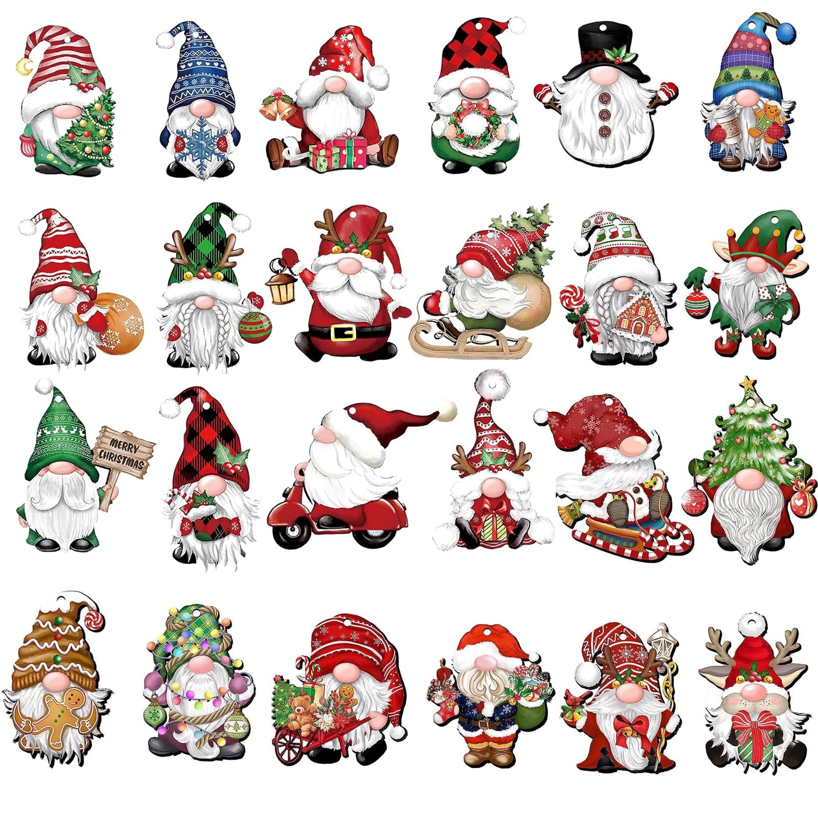 mohito 24 Piezas Colgante Madera de Navidad Adorno,Colgante Árbol de Navidad Papá Noel,Adornos de Madera para Árbol de Pap á Noel,Adecuado para la casa de Navidad de Madera de la Pared con el patrón