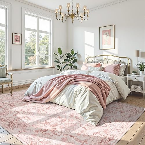 Deerly Vintage 8x10 Distressed Floral Washable Rug