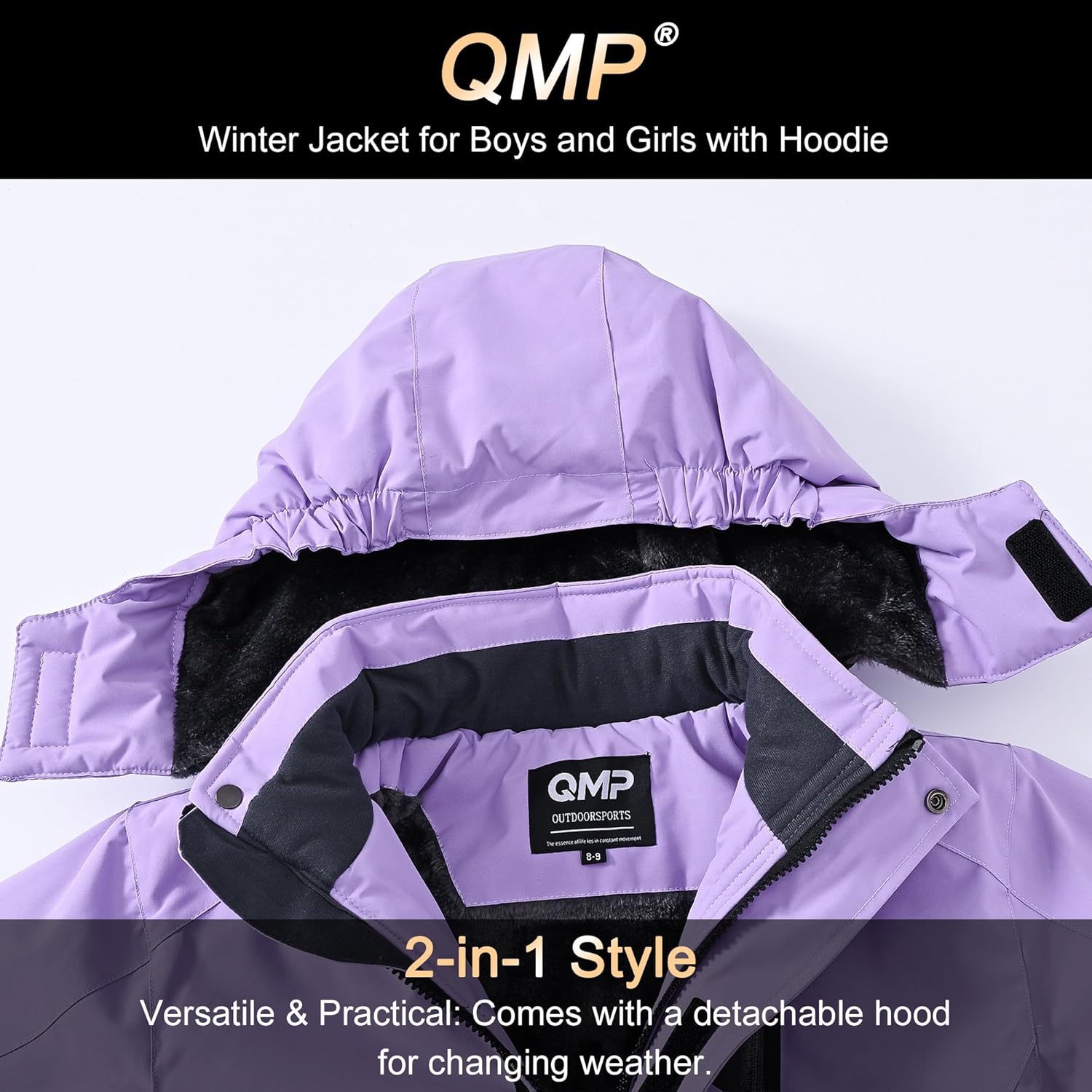 QMP Winter Jacket for Boys and Girls Waterproof Ski Jacket Winter Snow Coat Hooded Fleece Windproof with Zip Pockets - Image 4