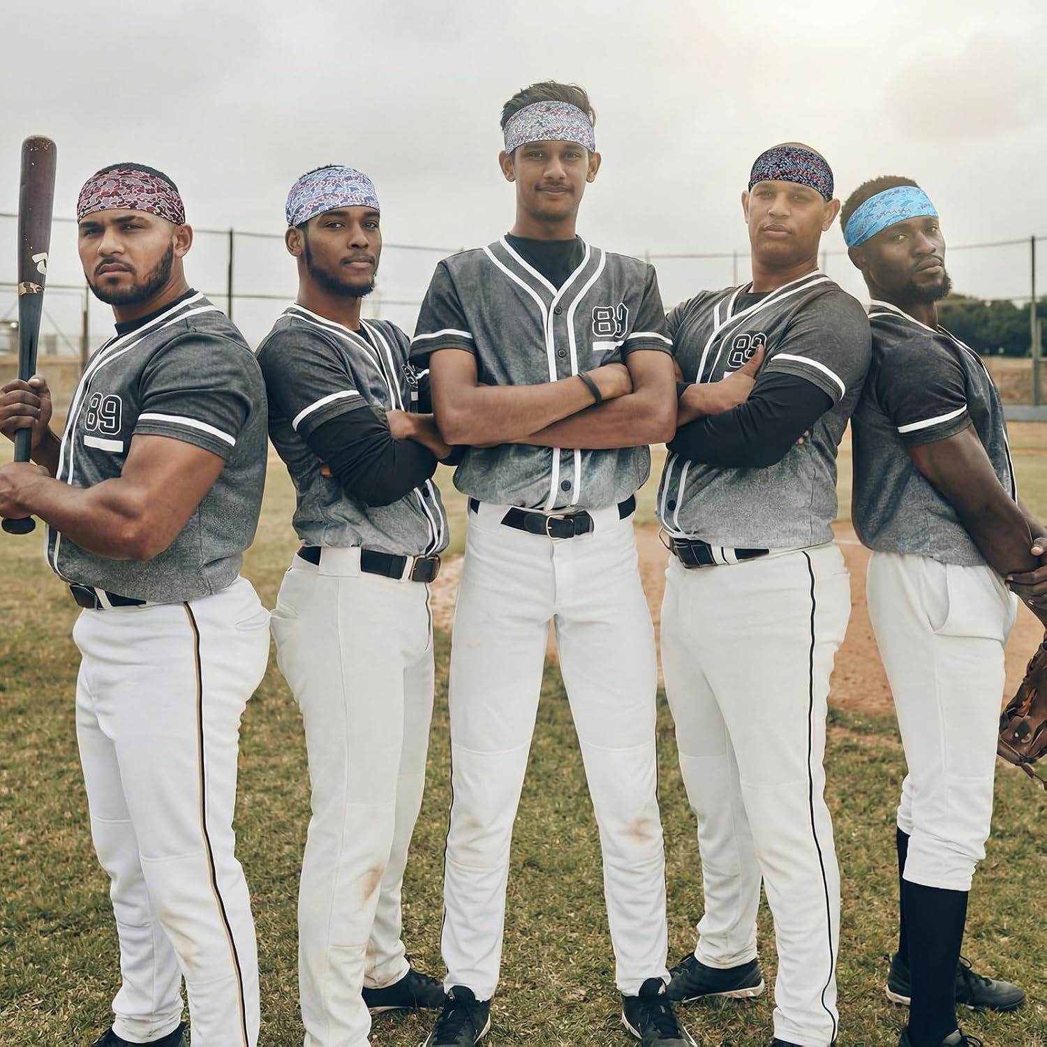 Cuffbow 6 Pcs Baseball Camo Headbands for Women Men, Wide Elastic Sweatband Non-Slip Sports Headband Softball Game Day Hair Accessories Baseball Mom Team Gifts Workout Yoga Running Bandana