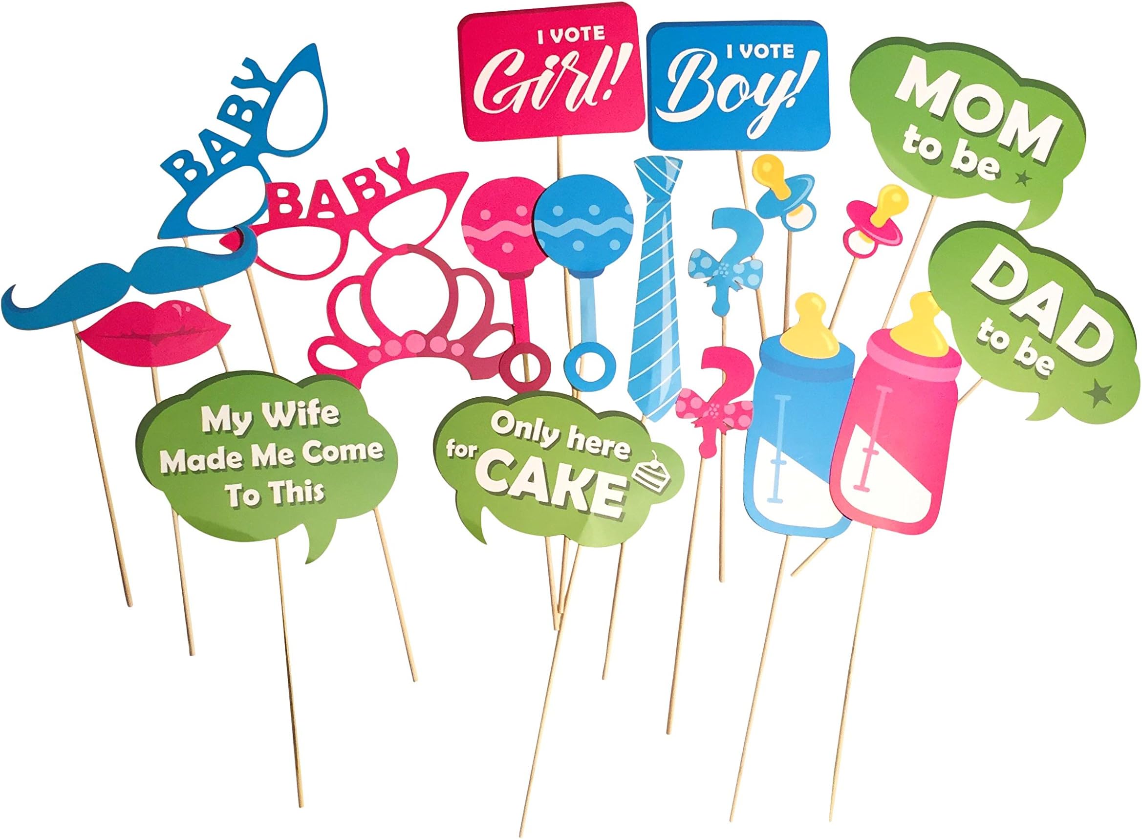 Gender Reveal Party Photobooth Props - 20 Piece Baby Gender Reveal Party Supplies Set - Perfect Decorations For Baby Shower Photo Booth