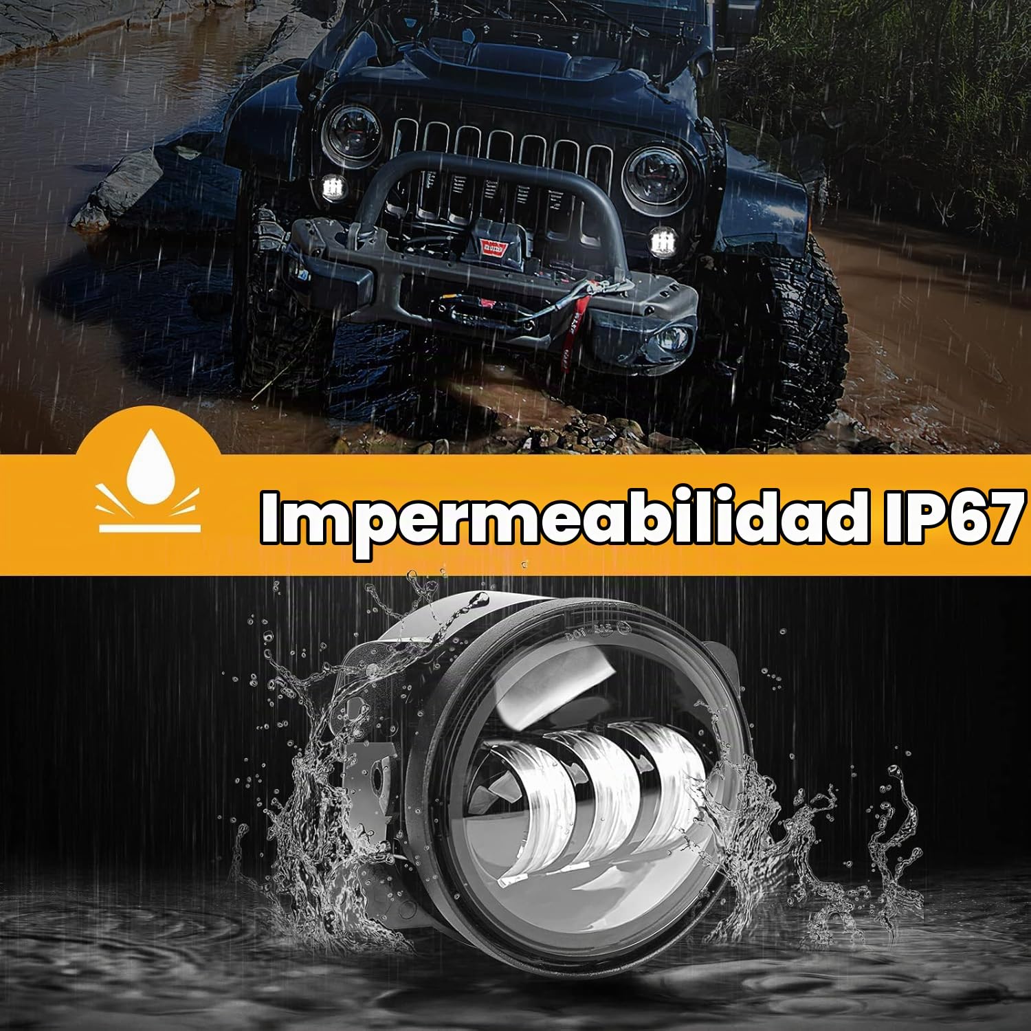 Faros Antiniebla, 4 Pulgadas 30W Faro LED Redondo Parachoques Delantero, Universal para Wrangler Todos los Modelos, 1 Par Negro