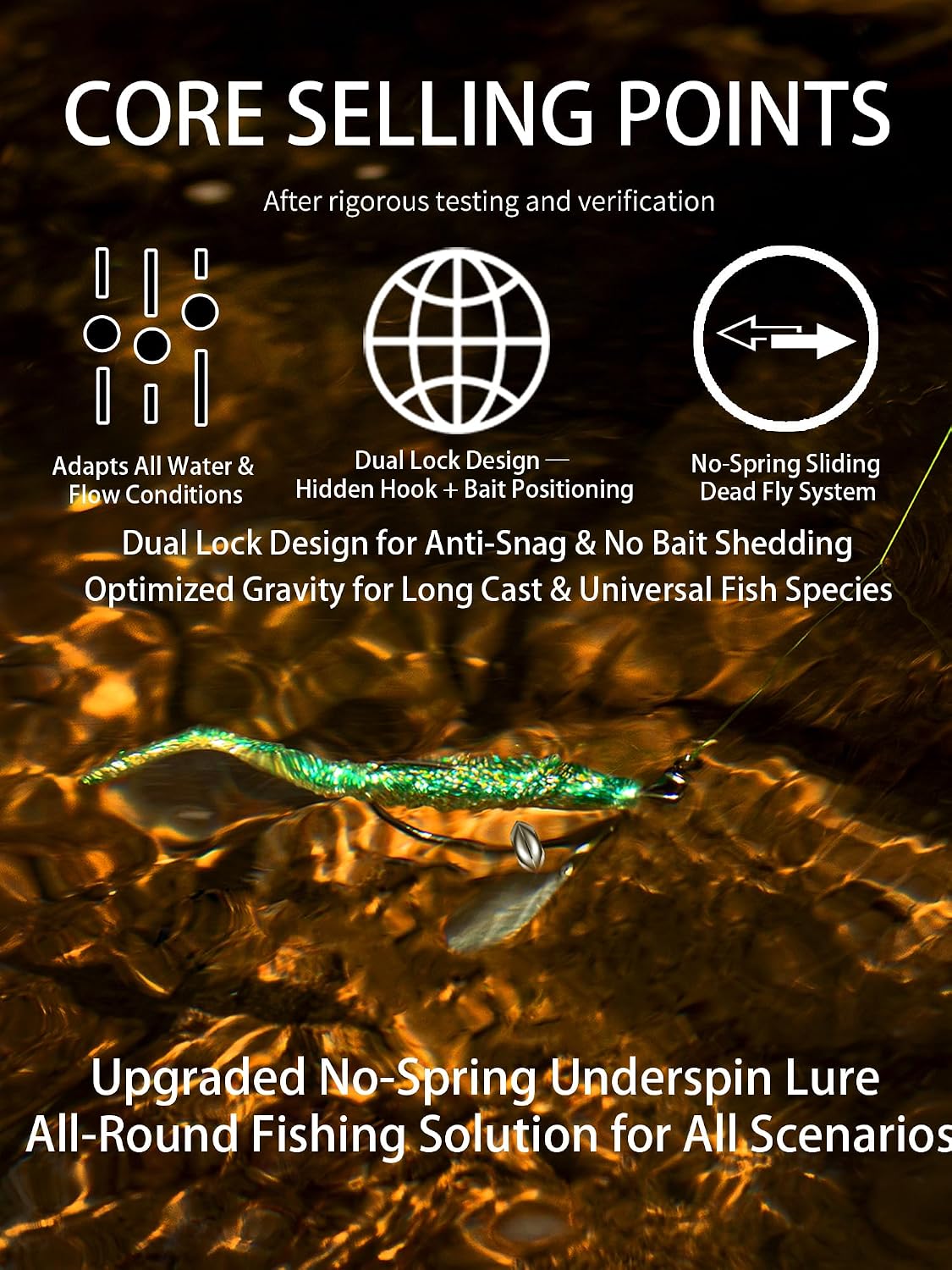 Underspin Lure Rig, Weedless Twist Lock Bass Hook, Stackable SS Sliding Sinker, EWG Weighted Worm Hooks for Largemouth Smallmouth Bass Fishing Fresh Saltwater Bass Lure Tackle