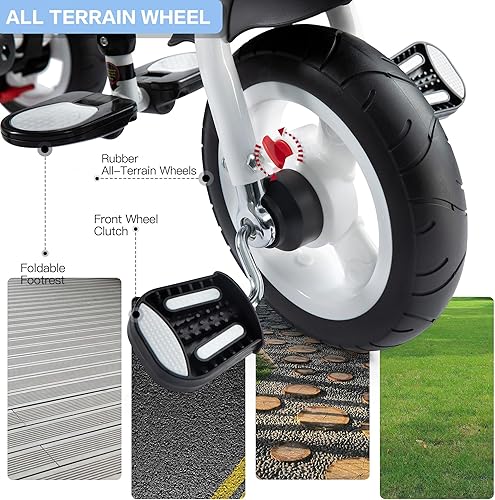 Miniatura 3 de JMMD Triciclo para bebé, 7 en 1, plegable para niños, con mango ajustable para padres, arnés de seguridad y frenos de rueda, toldo extraíble,