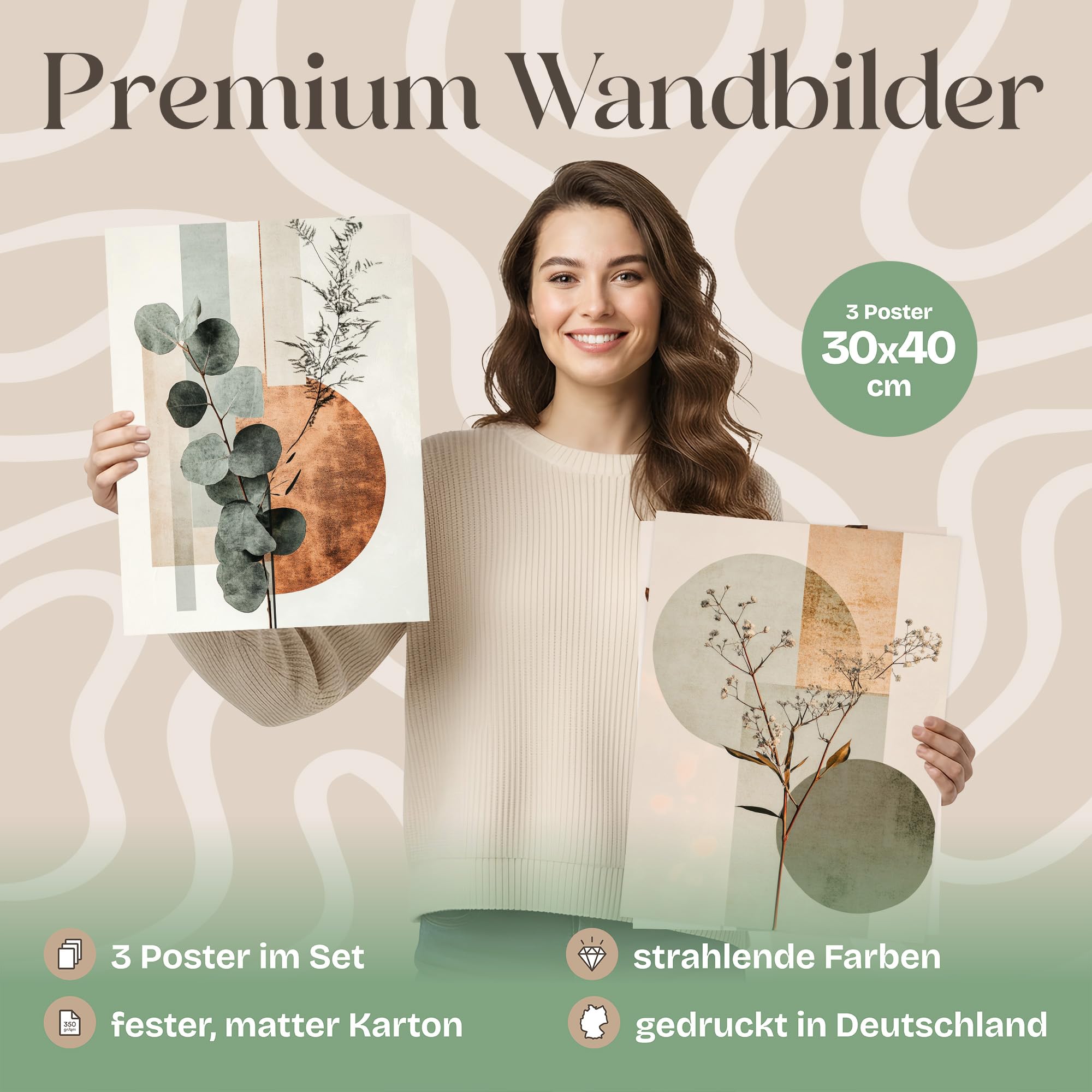 ARTFAVES® Poster Set - Abstract Flower Art 2-3-teilige Bildercollage Wohnzimmer, Schlafzimmer - moderne Wandbilder Trockenblumen, Blumen, Pflanzen - 30x40 cm - mit Rahmen Eiche