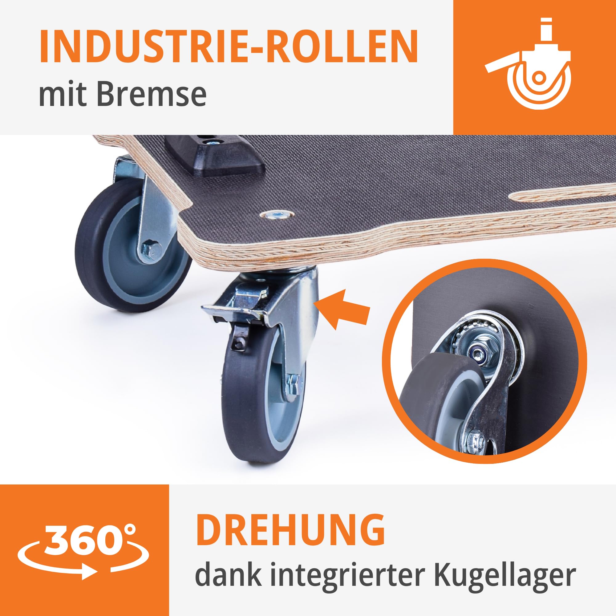 L-BOXX Rollbrett mit Siebdruckplatte – Schwerlast Transportroller für Bosch Sortimo L-BOXX | Rollwagen mit 4 Lenkrollen & Feststellbremse | kompatibel mit L-BOXX System (Siebdruck)