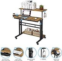 Vista 6 de Escritorio móvil de pie, escritorio ajustable para computadora con 3 escritorios, mesa portátil para laptop con soporte para tazas, estación