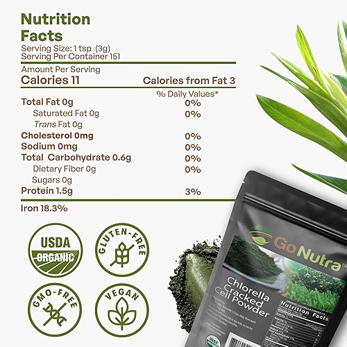Miniatura 6 de Go Nutra - Polvo de Chlorella, polvo de verduras puras con vitaminas, minerales y antioxidantes, polvo de superalimentos totalmente naturales, polvo