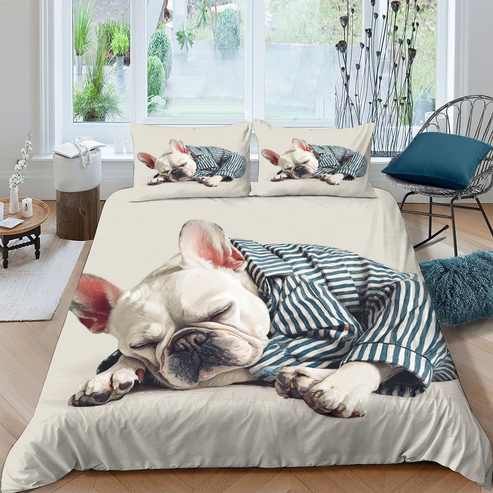 Ctjqhvkz Style-9 3D Printed Sleeping Bulldog Fitted Sheet Microfiber Soft Cartoon Dog Bed Cover For Bedroom Guest Room Decor Single（135X200cm）