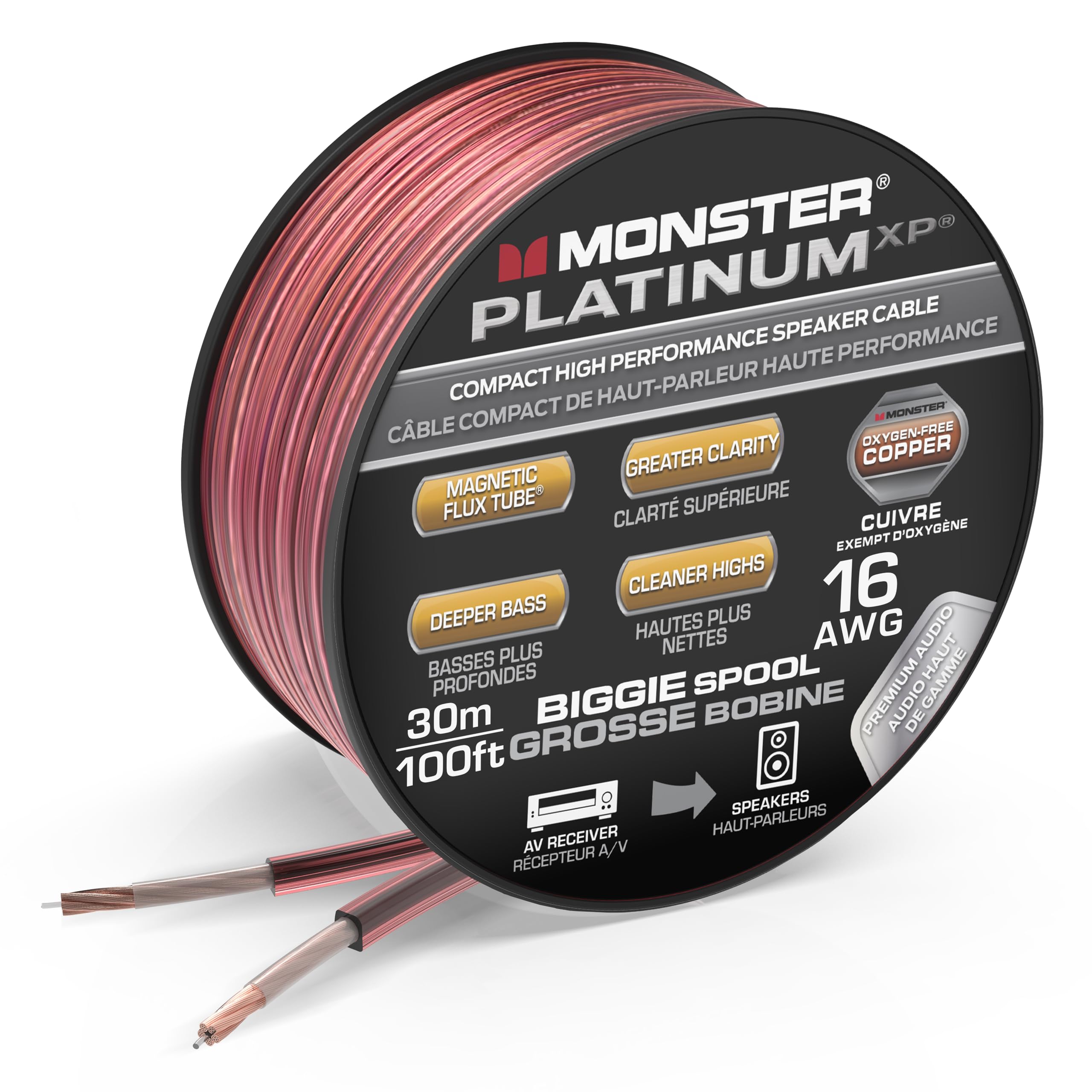 Monster 16 AWG Speaker Wire: Advanced Performance XP Speaker Cable 100 FT Spool with Oxygen Free Copper (OFC) Audio Wire Construction - Easy to Strip & Install Speaker Cables