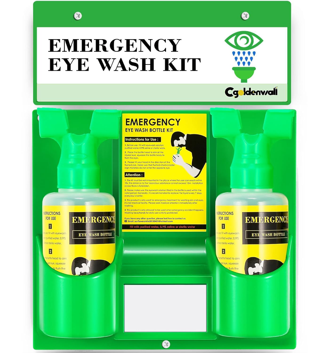 CGOLDENWALL Emergency Eye Wash Station Portable Eyewash Station Wall Mounted Eye Wash Kit, OSHA Approved Double 16.9oz Eye Wash Bottles for First Aid (EMPTY Bottles)