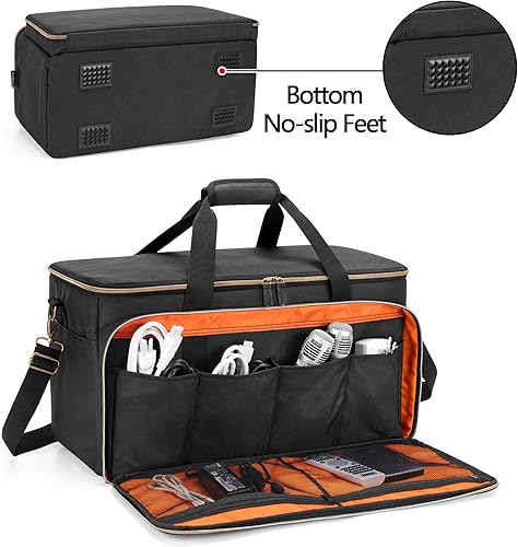 Miniatura 4 de Trunab Bolsa grande de viaje para archivos de cable de DJ con divisor interior desmontable y compartimento acolchado para laptop de 15.6 pulgadas,